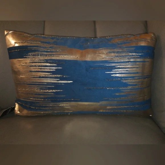 Safavieh Teal & Gold Beaded Accent Pillow, 12 x 20 in. NWT - Picture 6 of 12